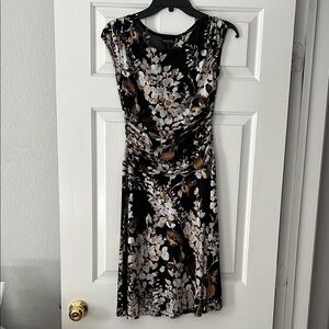 Black and White Ruched Sheath Midi Dress